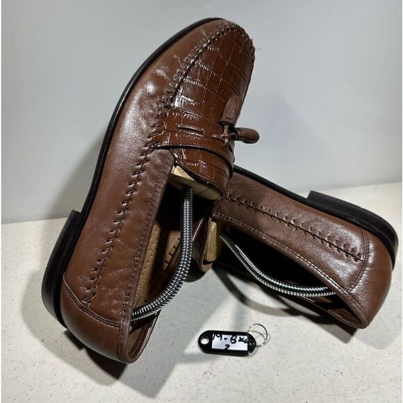 FLORSHEIM Pisa Tassel Loafers 18469 Size 10D Brown Leather Crocodile new - Picture 1 of 8